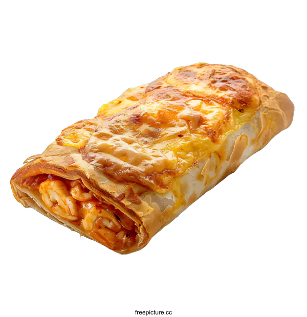 [Transparent Background PNG]Cheesy Chicken Wrap on White Background