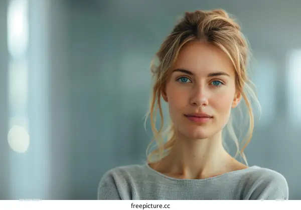Portrait of a beautiful young blonde woman with blue eyes