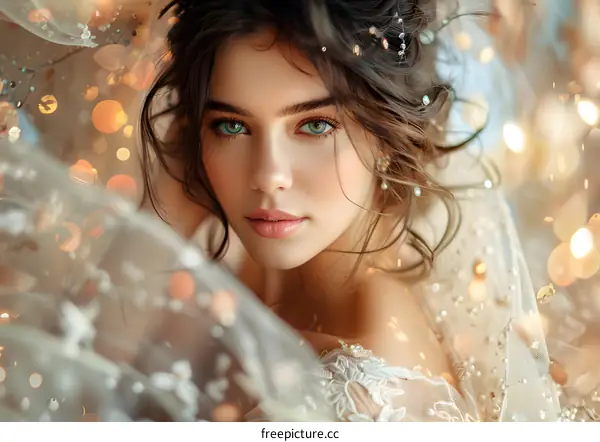Portrait of a beautiful bride with blonde hair and blue eyes