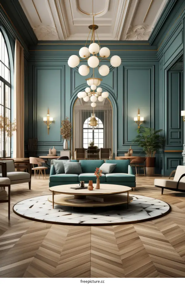 Blue and green living room interior design