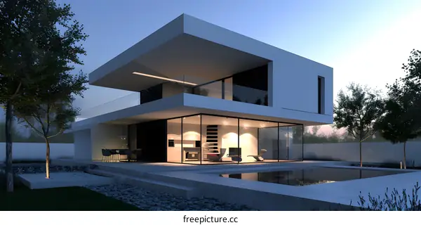 Modern House with Swimming Pool and Large Windows