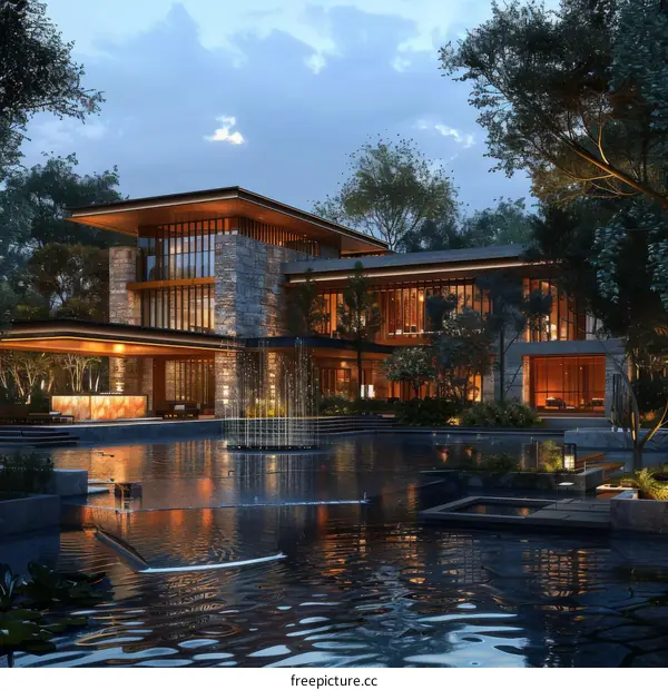Modern Luxury Estate Evening Scene