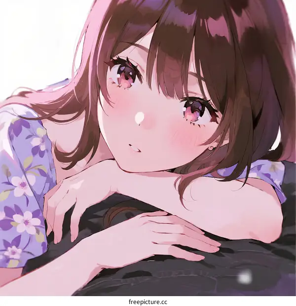 A Young Woman with Long Brown Hair Wearing a Floral Dress