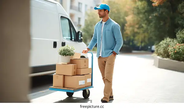 Delivery Man with Boxes on Street