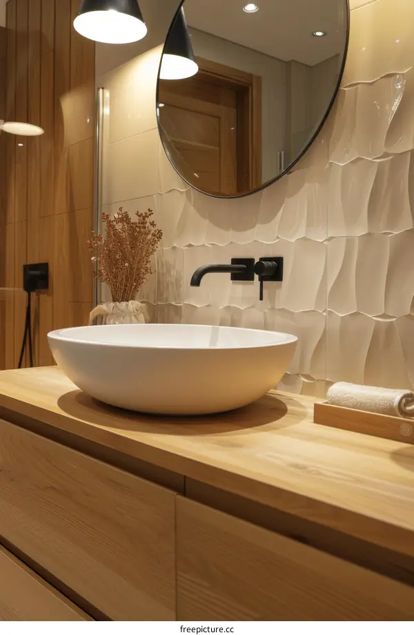 Modern Wooden Bathroom Vanity with Round Sink