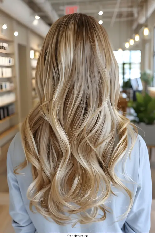 Long Blonde Wavy Hair Woman
