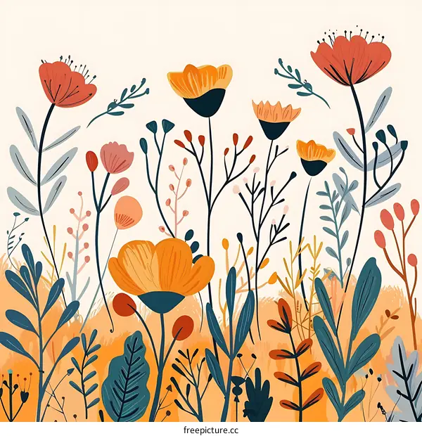 Colorful Floral Meadow Illustration with a White Background
