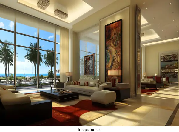 Luxury Living Room Interior Design With Ocean View