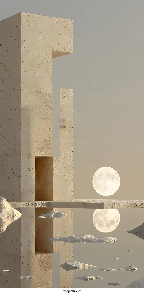 Minimalist Architecture Design With A Full Moon