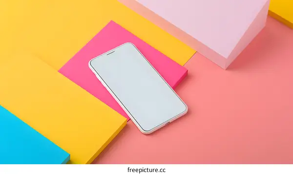 White Smartphone on Colorful Background Mockup