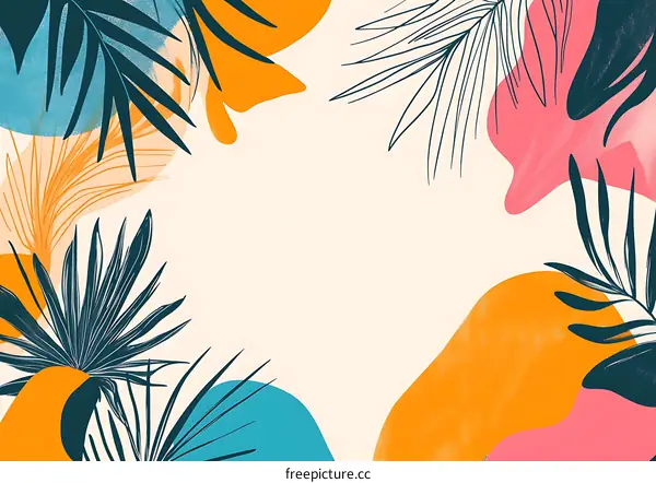 Abstract Tropical Leaves and Shapes Summer Illustration