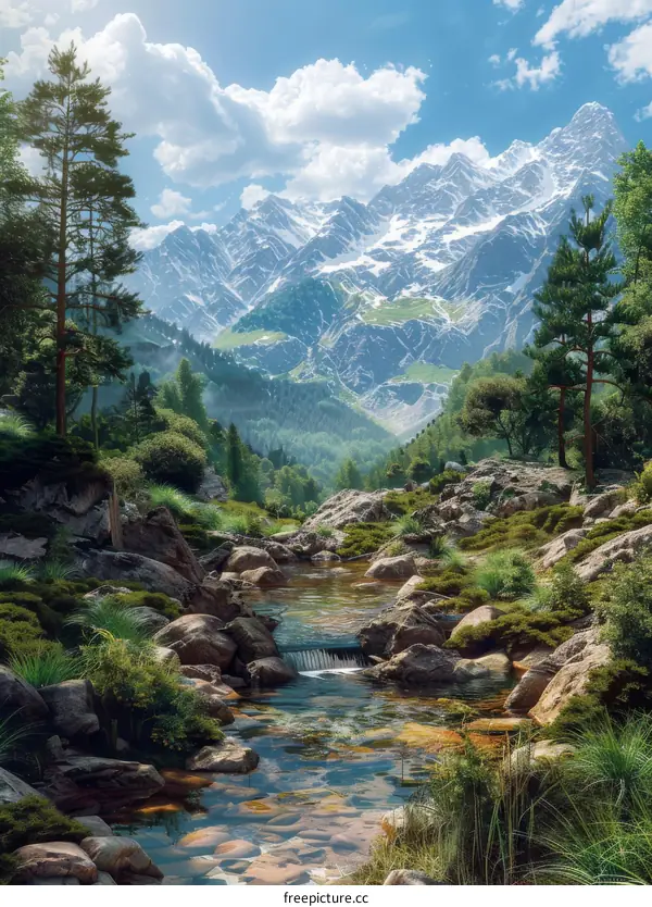 Majestic Mountains and River Valley