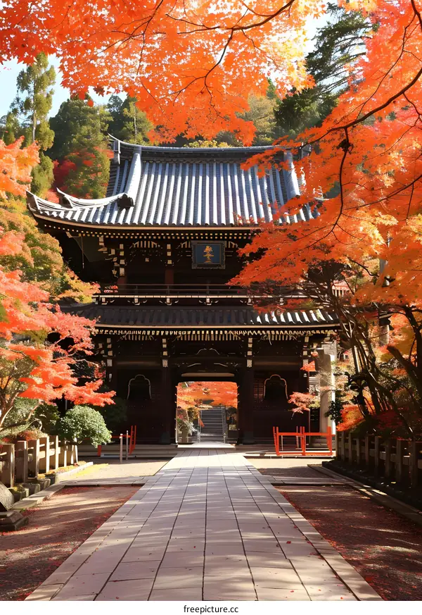 Japanese Temple Autumn Scene