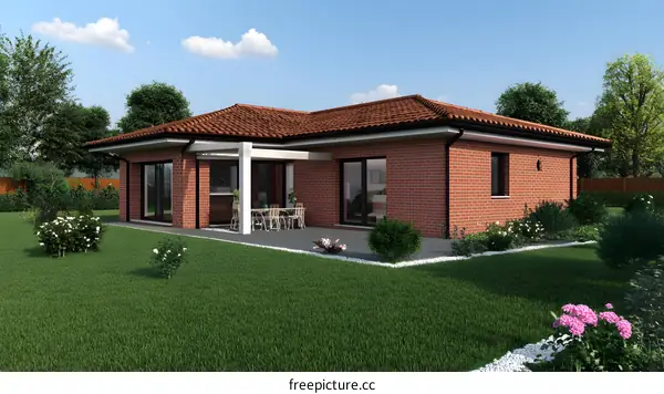 Modern Brick House with Backyard and Patio