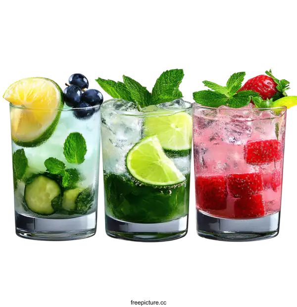 [Transparent Background PNG]Refreshing Colorful Cocktails with Fruits