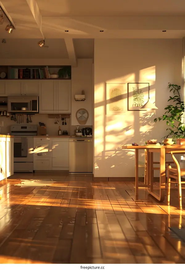 Sunlight shining through the window into the room