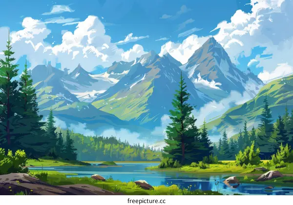 Scenic Mountain Lake with Lush Forest