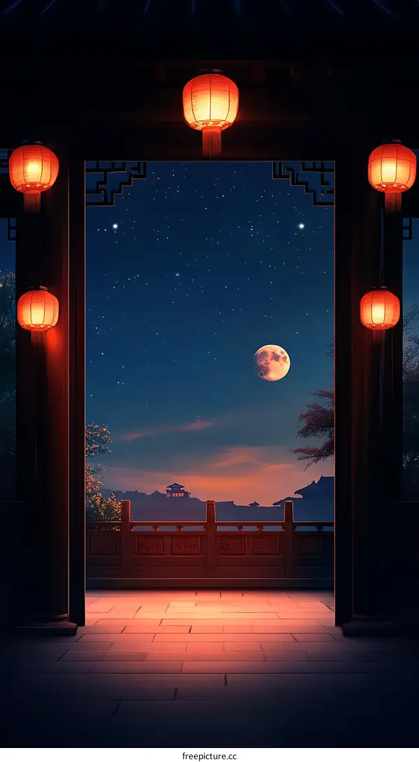 Night View of Chinese Palace with Lantern