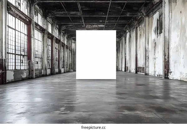 Empty Industrial Building Interior with White Canvas
