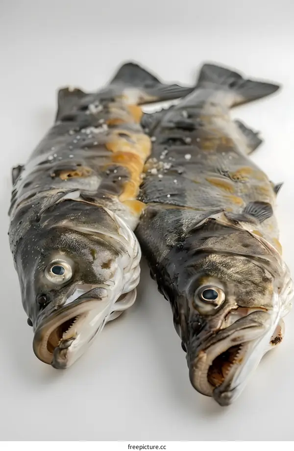 Two dead fish on a white background