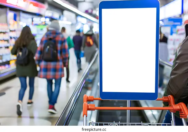 Blank Digital Signage in Supermarket with People