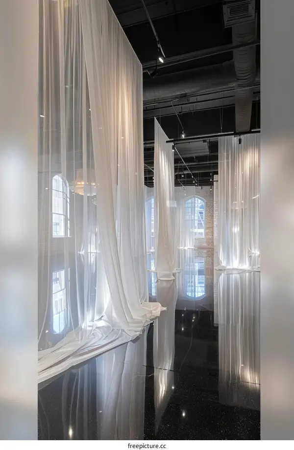 White Fabric Installation in a Gallery