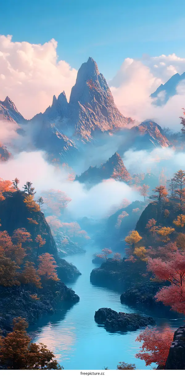 Misty Mountain River Landscape