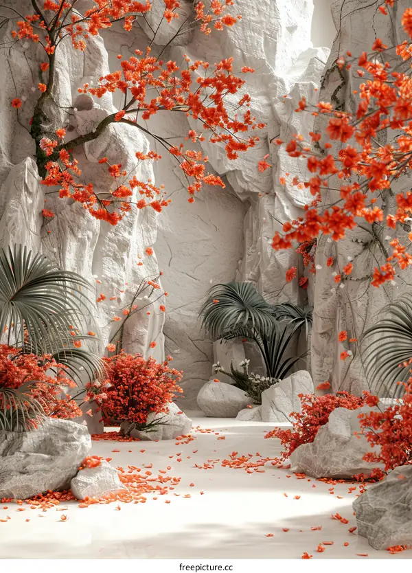 Stunning Floral Arrangement in a Majestic Stone Grotto