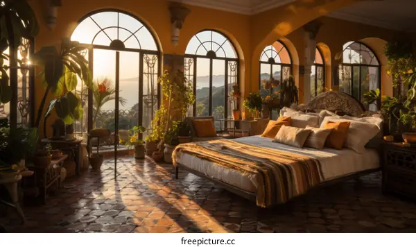 Elegant bedroom with a view of the ocean