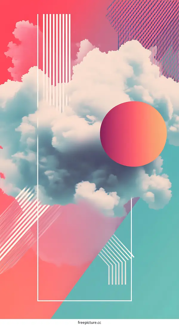 Abstract Cloud Art with Geometric Shapes and Pastel Colors