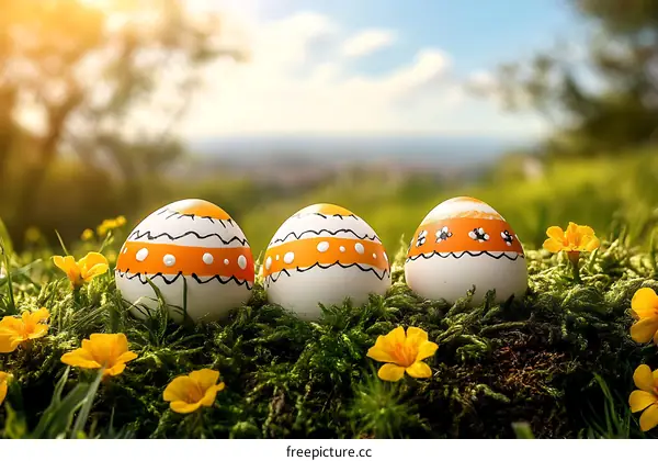 Easter Eggs in Spring Meadow