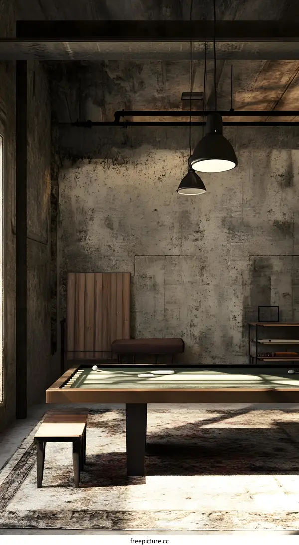 Rustic Interior Design with Exposed Brick Wall and Pool Table