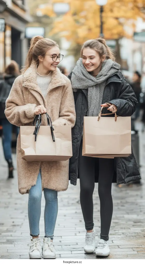 Two young women shopping on the street