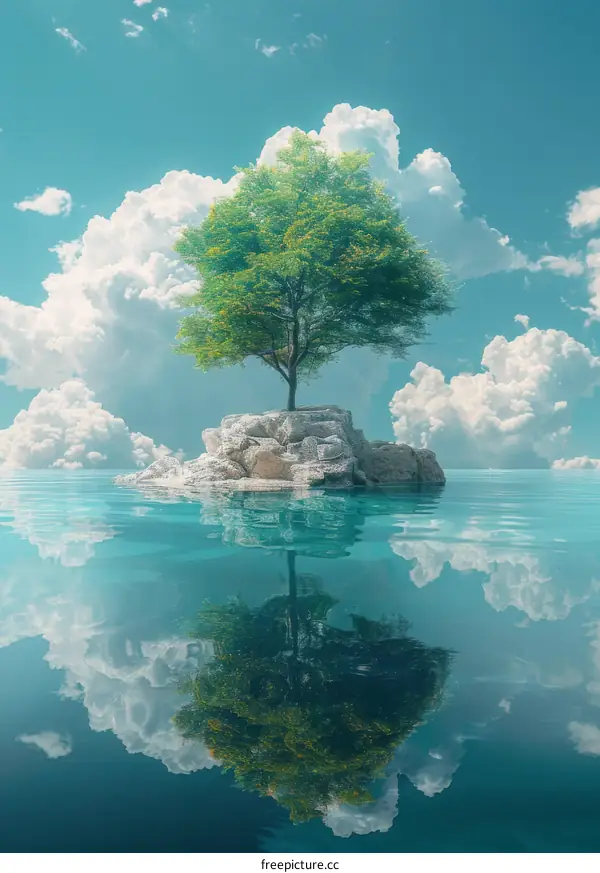 A Solitary Tree in the Tranquil Ocean