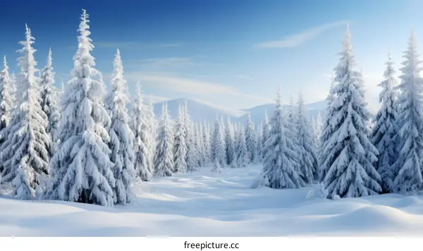 A winter wonderland of snow-covered pine trees