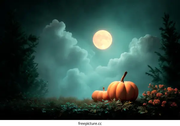 Spooky Halloween Night with Pumpkins