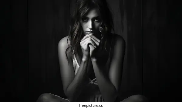 Portrait of a Young Woman with Long Hair and Intense Eyes