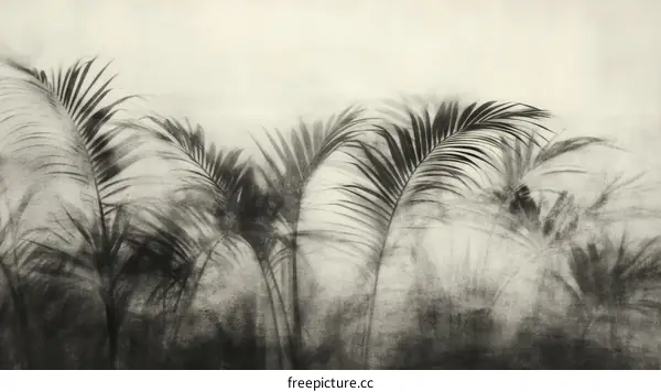 Abstract Grayscale Palm Leaves Illustration
