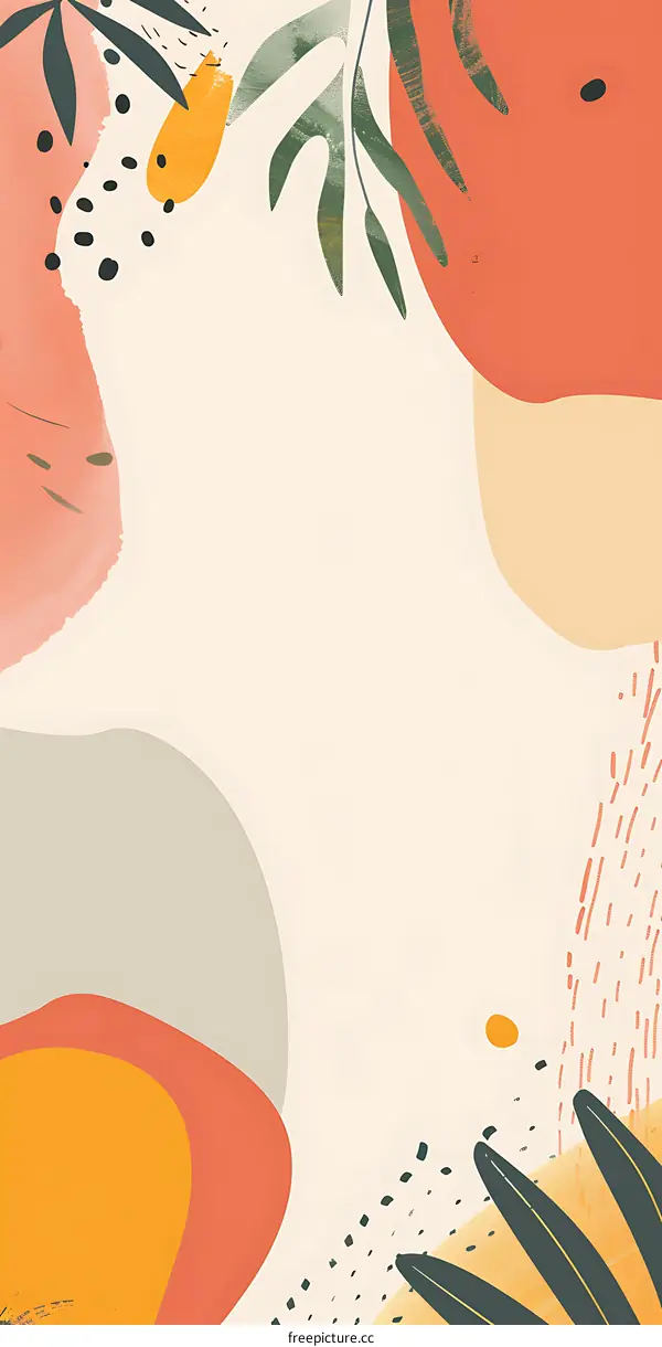 Abstract Floral Illustration with Orange, Green, and Pink Colors