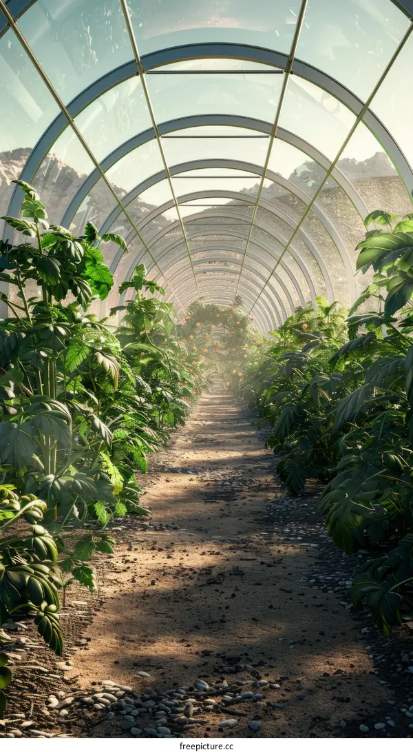 plants growing in a greenhouse on mars