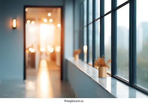 Modern Office Corridor with Large Windows