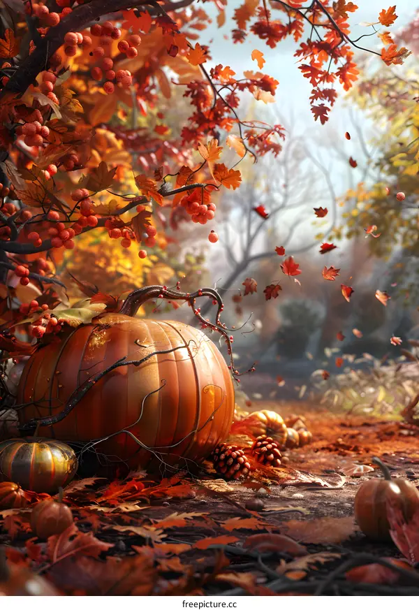 A pumpkin in the fall