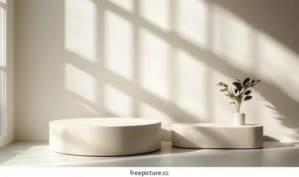 Minimalist Modern Product Display with Sunlight Shadows