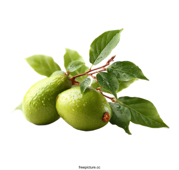 [Transparent Background PNG]Fresh Avocado with Leaves on White Background