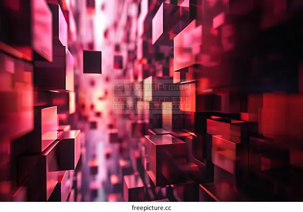 Pink and purple 3D cubes floating in space