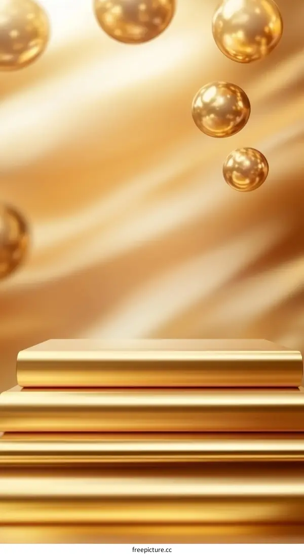 Golden Geometric Display Podium with Floating Spheres