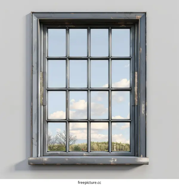 Blue Wooden Window Frame on White Background