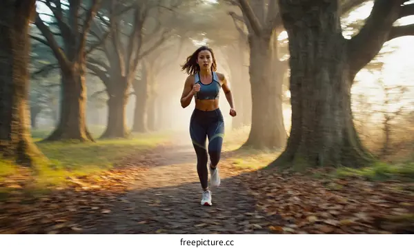 Woman Running in Autumn Forest