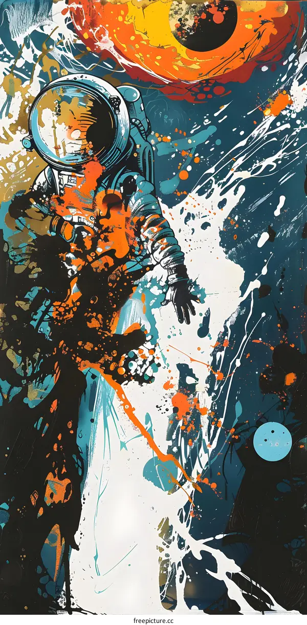 Spaceman in a Colorful Abstract Artwork