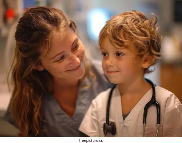 Little boy and girl dressed as doctors and nurses
